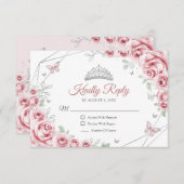 Quinceanera Pink Silver Floral Reply RSVP Karte (Vorne/Hinten)