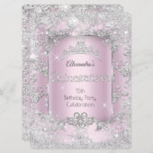 Quinceanera Pink Silver Tiara Winter Wonderland Einladung (Vorne/Hinten)