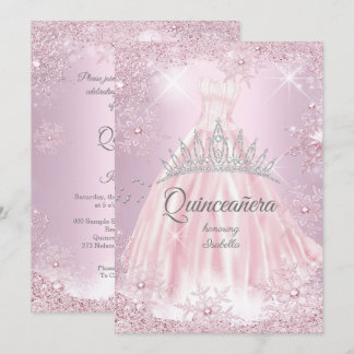 Quinceanera Pink Snowflake Winterkleid Tiara Einladung