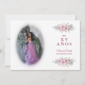 Quinceañera Pink Trendy Bouquet Foto Spanisch Einladung (Vorderseite)