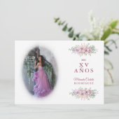  Quinceañera Pink Trendy Bouquet Foto Spanisch Einladung (Stehend Vorderseite)