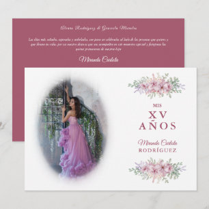  Quinceañera Pink Trendy Bouquet Foto Spanisch Einladung