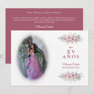  Quinceañera Pink Trendy Bouquet Foto Spanisch Einladung