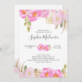 Quinceanera Pink und Gold Aquarell Blüten Einladung (Vorne/Hinten)