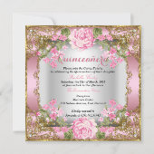 Quinceanera Pink Vintages Land Blumengold 2 Einladung (Vorderseite)