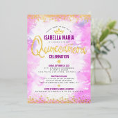 Quinceañera Pink Wasserfarben Crown Giro Real Gold Folieneinladung (Stehend vorne)