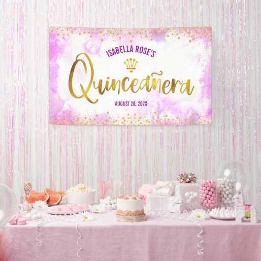 Quinceañera Pink Watercolor Gold-Script willkommen Banner (Party)