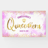 Quinceañera Pink Watercolor Gold-Script willkommen Banner (Horizontal)