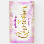 Quinceañera Pink Watercolor Gold-Script willkommen Banner (Vertikal)