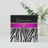 Quinceanera Pink Zebra Silver Black Butterfly Einladung (Stehend Vorderseite)