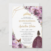Quinceañera Plum Mauve Lila Blumengoldprinzessin Einladung (Vorderseite)