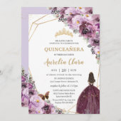 Quinceañera Plum Mauve Lila Blumengoldprinzessin Einladung (Vorne/Hinten)