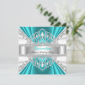 Quinceanera Princess Aquamarin Blue White Diamond Einladung (Stehend Vorderseite)