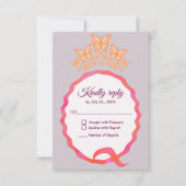 Quinceañera Princess Butterfly Crown Squigggle RSVP Karte (Vorderseite)