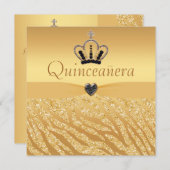 Quinceanera Princess Crown, Heart & Zebra Glitzer Einladung (Vorne/Hinten)