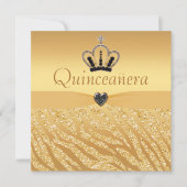Quinceanera Princess Crown, Heart & Zebra Glitzer Einladung (Vorderseite)