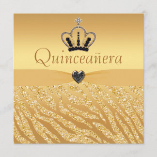 Quinceanera Princess Crown, Heart & Zebra Glitzer Einladung