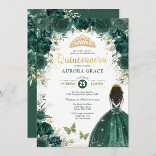 Quinceañera Princess Emerald Green Floral Geburtst Einladung