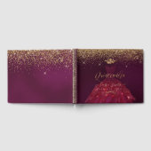 Quinceanera Princess Glitzer Gown, Burgund+Gold Gästebuch (Voll)