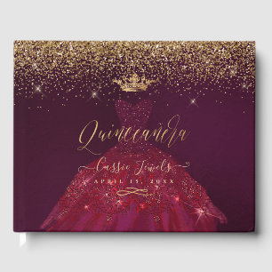 Quinceanera Princess Glitzer Gown, Burgund+Gold Gästebuch