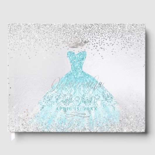 Quinceanera Princess Glitzer Gown Ombre Blue Gästebuch (Vorderseite)