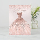 Quinceañera, Princess Imitate Rose Gold Tiara+Gown Einladung (Stehend Vorderseite)