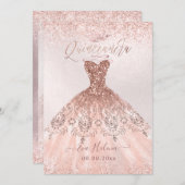 Quinceañera, Princess Imitate Rose Gold Tiara+Gown Einladung (Vorne/Hinten)