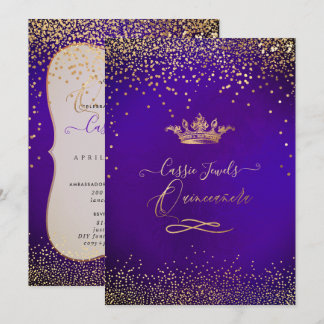 Quinceanera Princess Imitats Gold Confetti Violet Einladung