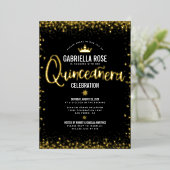 Quinceañera Princess Kronskript Black Real Gold Folieneinladung (Stehend vorne)
