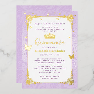 Quinceañera Princess Lilac Lila Floral Folieneinladung