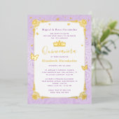 Quinceañera Princess Lilac Lila Floral Folieneinladung (Stehend vorne)