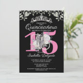 Quinceanera Princess Pink Black 15. Geburtstag Einladung (Stehend Vorderseite)