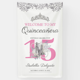 Quinceanera Princess Pink Silver 15. Geburtstag Banner