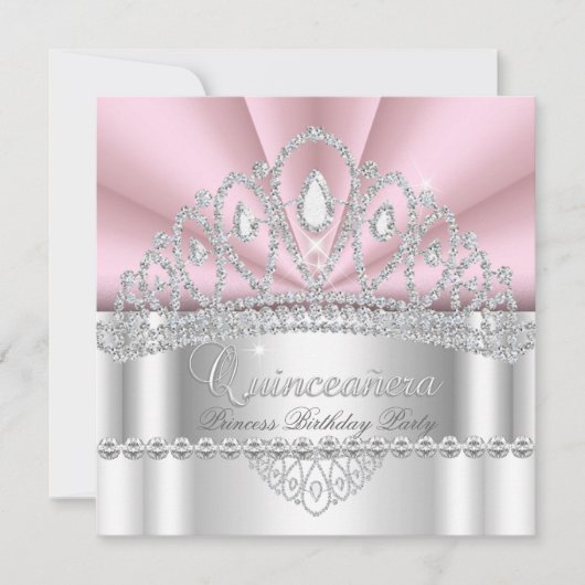 Quinceanera Princess Pink White Diamond Tiara Einladung (Vorderseite)