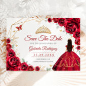 Quinceanera Princess Red Roses Gold Save The Date