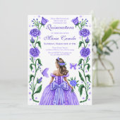 Quinceanera Princess Rose Butterfly Lilac Lila Einladung (Stehend Vorderseite)