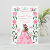 Quinceanera Princess Rose Butterfly Rosa Einladung (Stehend Vorderseite)