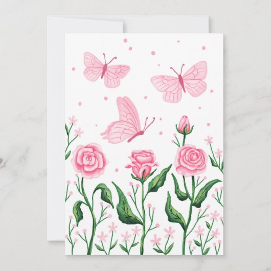 Quinceanera Princess Rose Butterfly Rosa Einladung (Rückseite)