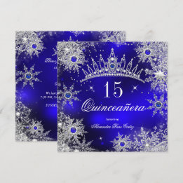 Quinceanera Princess Royal Blue Snowflake Tiara Einladung