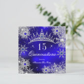 Quinceanera Princess Royal Blue Snowflake Tiara Einladung (Stehend Vorderseite)