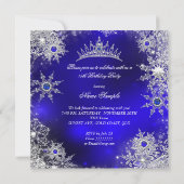 Quinceanera Princess Royal Blue Snowflake Tiara Einladung (Rückseite)