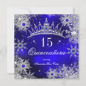 Quinceanera Princess Royal Blue Snowflake Tiara Einladung (Vorderseite)