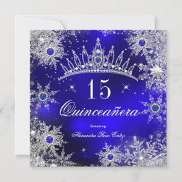 Quinceanera Princess Royal Blue Snowflake Tiara Einladung