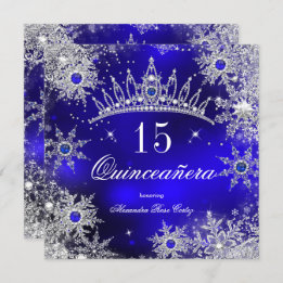 Quinceanera Princess Royal Blue Snowflake Tiara Einladung