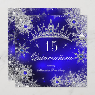 Quinceanera Princess Royal Blue Snowflake Tiara Einladung