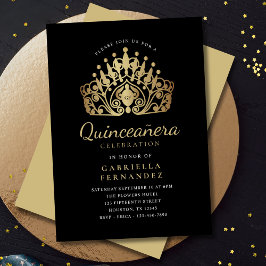 Quinceanera Princess Tiara Crown Black Gold Einladung
