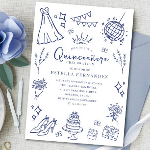 Quinceanera Princess Tiara Crown Girly Butterflies Einladung