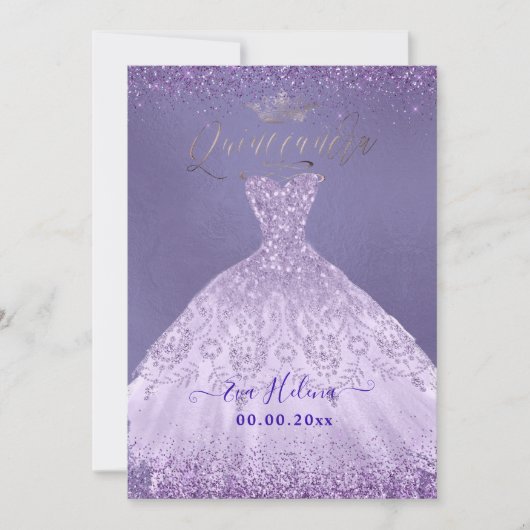 Quinceañera, Prinzessin Dusty Lila Glitzer Gown Einladung (Vorderseite)
