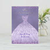 Quinceañera, Prinzessin Dusty Lila Glitzer Gown Einladung (Stehend Vorderseite)
