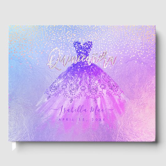 Quinceanera Prinzessin Glitzer Gown, Lila Violette Gästebuch (Vorderseite)